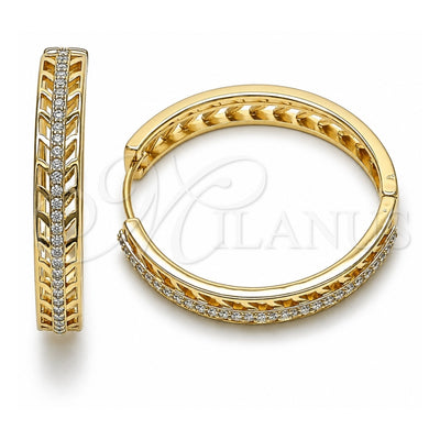 Oro Laminado Huggie Hoop, Gold Filled Style with White Micro Pave, Polished, Golden Finish, 02.204.0048.35