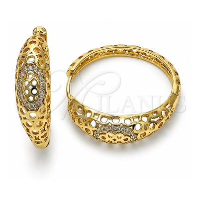 Oro Laminado Huggie Hoop, Gold Filled Style Filigree Design, with White Micro Pave, Polished, Golden Finish, 02.204.0049.35