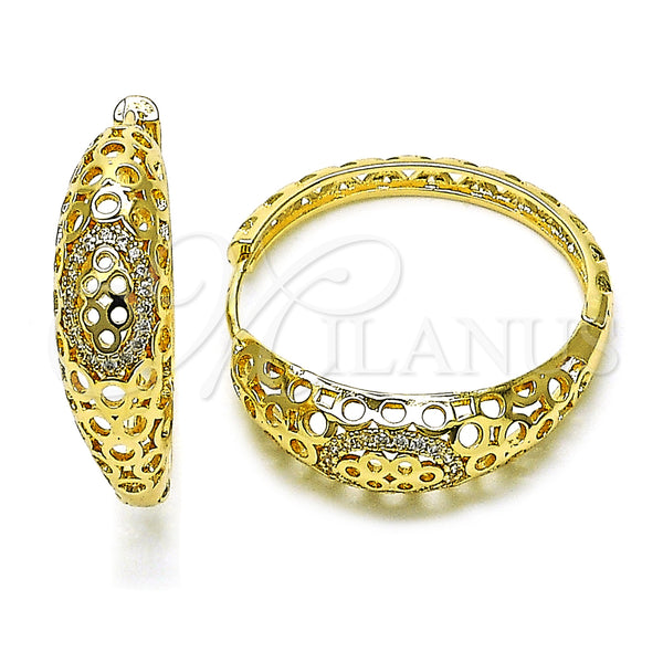 Gold Filled Hoop Earrings — Huggie Hoop Filigree Design with White Micro Pave — main product view — SKU 158274 | Oro Laminado aretes de aro — Huggie Hoop Filigree diseño with blanco Micro Pave — SKU 158274