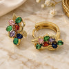 Oro Laminado Huggie Hoop, Gold Filled Style Grape and Leaf Design, with Multicolor Cubic Zirconia, Polished, Golden Finish, 02.210.0891.18