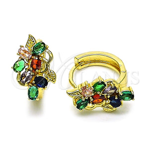 Gold Filled Hoop Earrings — Huggie Hoop Grape and Leaf Design with Multicolor — main product view — SKU 158275 | Oro Laminado aretes de aro — Huggie Hoop Grape and Leaf diseño with Multicolor — SKU 158275
