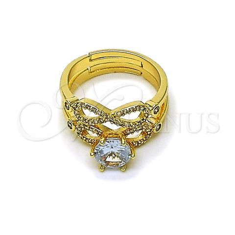 Oro Laminado Wedding Ring, Gold Filled Style Infinite and Cluster Design, with White Cubic Zirconia and White Micro Pave, Polished, Golden Finish, 01.284.0091 (One size fits all)