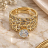 Oro Laminado Wedding Ring, Gold Filled Style Cluster and Leaf Design, with White Cubic Zirconia and White Micro Pave, Polished, Golden Finish, 01.284.0093 (One size fits all)
