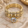 Oro Laminado Wedding Ring, Gold Filled Style Cluster Design, with White Cubic Zirconia and White Micro Pave, Polished, Golden Finish, 01.284.0096 (One size fits all)