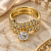 Oro Laminado Wedding Ring, Gold Filled Style Cluster and Leaf Design, with White Cubic Zirconia and White Micro Pave, Polished, Golden Finish, 01.284.0097 (One size fits all)