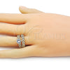 Oro Laminado Wedding Ring, Gold Filled Style Cluster Design, with White Cubic Zirconia and White Micro Pave, Polished, Golden Finish, 01.284.0098 (One size fits all)