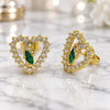 Oro Laminado Stud Earring, Gold Filled Style San Judas and Heart Design, with White Cubic Zirconia, Polished, Tricolor, 02.284.0050