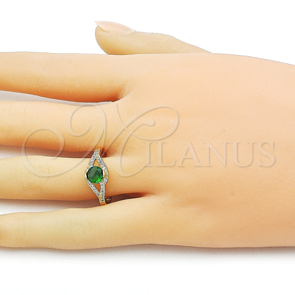 Gold Filled Ring — Multi Stone Ring Cluster Design with Green Cubic — alternate product view — SKU 158329 | Oro Laminado anillo — Multi Stone Ring Cluster diseño with Green Cubic — SKU 158329