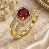 Oro Laminado Multi Stone Ring, Gold Filled Style Cluster Design, with Garnet Cubic Zirconia and White Micro Pave, Polished, Golden Finish, 01.284.0101.2 (One size fits all)