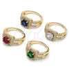 Oro Laminado Multi Stone Ring, Gold Filled Style Cluster Design, with Garnet Cubic Zirconia and White Micro Pave, Polished, Golden Finish, 01.284.0101.2 (One size fits all)
