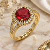 Oro Laminado Multi Stone Ring, Gold Filled Style Cluster and Sun Design, with Garnet and White Cubic Zirconia, Polished, Golden Finish, 01.284.0102.2 (One size fits all)