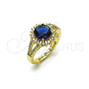 Oro Laminado Multi Stone Ring, Gold Filled Style Cluster and Sun Design, with Sapphire Blue and White Cubic Zirconia, Polished, Golden Finish, 01.284.0102.3 (One size fits all)