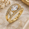 Oro Laminado Multi Stone Ring, Gold Filled Style Evil Eye Design, with White Cubic Zirconia, Polished, Golden Finish, 01.284.0104 (One size fits all)
