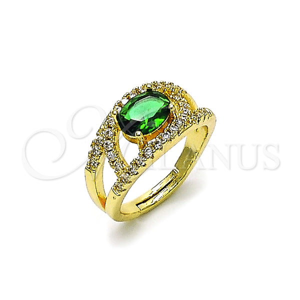 Oro Laminado Multi Stone Ring, Gold Filled Style Evil Eye Design, with Green and White Cubic Zirconia, Polished, Golden Finish, 01.284.0104.1 (One size fits all)