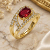 Oro Laminado Multi Stone Ring, Gold Filled Style Evil Eye Design, with Garnet and White Cubic Zirconia, Polished, Golden Finish, 01.284.0104.2 (One size fits all)