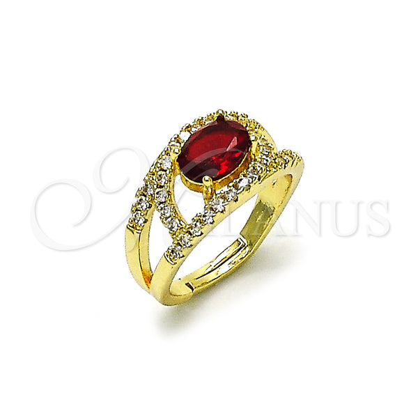 Oro Laminado Multi Stone Ring, Gold Filled Style Evil Eye Design, with Garnet and White Cubic Zirconia, Polished, Golden Finish, 01.284.0104.2 (One size fits all)