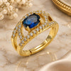 Oro Laminado Multi Stone Ring, Gold Filled Style Evil Eye Design, with Sapphire Blue and White Cubic Zirconia, Polished, Golden Finish, 01.284.0104.3 (One size fits all)