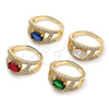 Oro Laminado Multi Stone Ring, Gold Filled Style Evil Eye Design, with Sapphire Blue and White Cubic Zirconia, Polished, Golden Finish, 01.284.0104.3 (One size fits all)