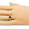 Oro Laminado Multi Stone Ring, Gold Filled Style Cluster and Flower Design, with Garnet Cubic Zirconia and White Micro Pave, Polished, Golden Finish, 01.284.0105.2 (One size fits all)