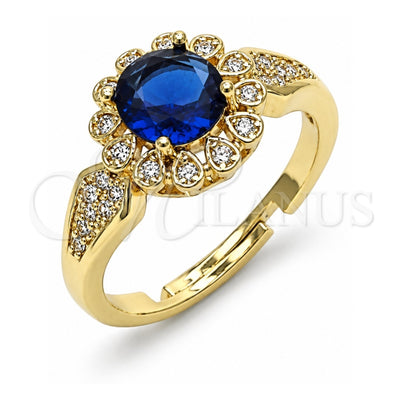 Oro Laminado Multi Stone Ring, Gold Filled Style Cluster and Flower Design, with Sapphire Blue Cubic Zirconia and White Micro Pave, Polished, Golden Finish, 01.284.0105.3 (One size fits all)