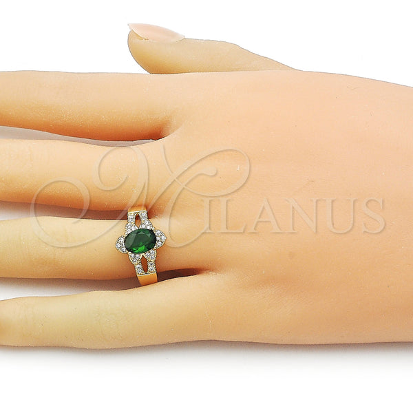 Gold Filled Ring — Multi Stone Ring Cluster Design with Green Cubic — alternate product view — SKU 158353 | Oro Laminado anillo — Multi Stone Ring Cluster diseño with Green Cubic — SKU 158353