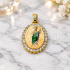 Oro Laminado Religious Pendant, Gold Filled Style San Judas Design, with White Cubic Zirconia, Orange Enamel Finish, Two Tone, 05.284.0018