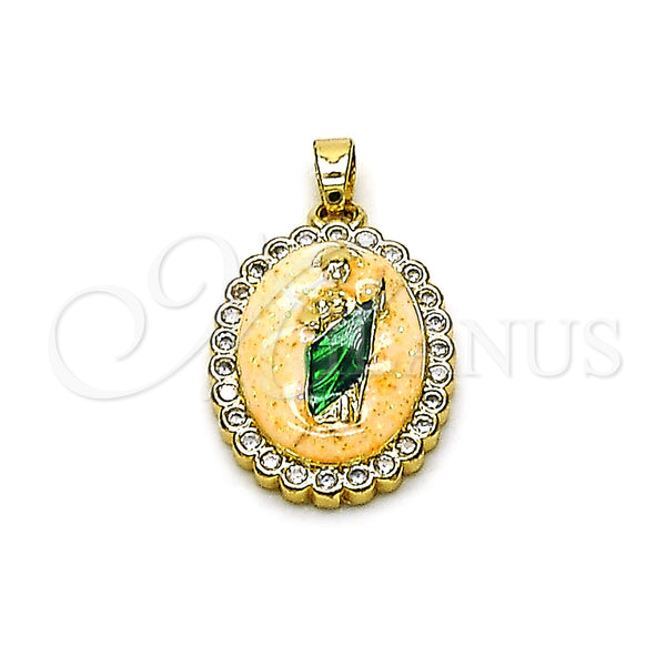 Gold Filled Pendant — Religious Pendant San Judas Design with White Cubic — main product view — SKU 158372 | Oro Laminado dije — Religious Pendant San Judas diseño with blanco Cubic — SKU 158372