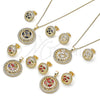 Oro Laminado Earring and Pendant Adult Set, Gold Filled Style Flower Design, with White Cubic Zirconia, Polished, Golden Finish, 10.210.0182