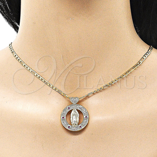 Gold Filled Necklace — Pendant Necklace Guadalupe and Heart Design with Ruby — alternate product view — SKU 158391 | Oro Laminado collar — Pendant Necklace Guadalupe and corazón diseño with Ruby — SKU 158391