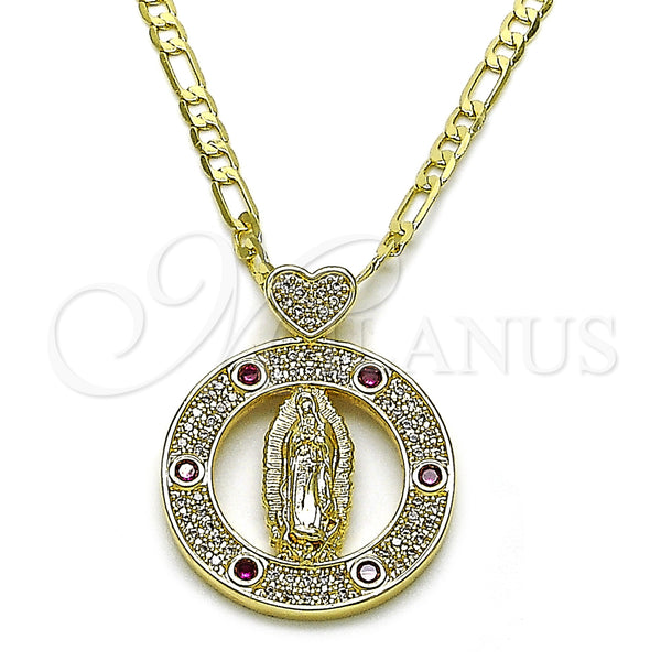 Gold Filled Necklace — Pendant Necklace Guadalupe and Heart Design with Ruby — main product view — SKU 158391 | Oro Laminado collar — Pendant Necklace Guadalupe and corazón diseño with Ruby — SKU 158391