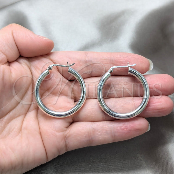 Sterling Silver Hoop Earrings — Medium Hoop Polished 02. — alternate product view — SKU 158406 | Plata 925 aretes de aro — Medium Hoop pulido 02. — SKU 158406