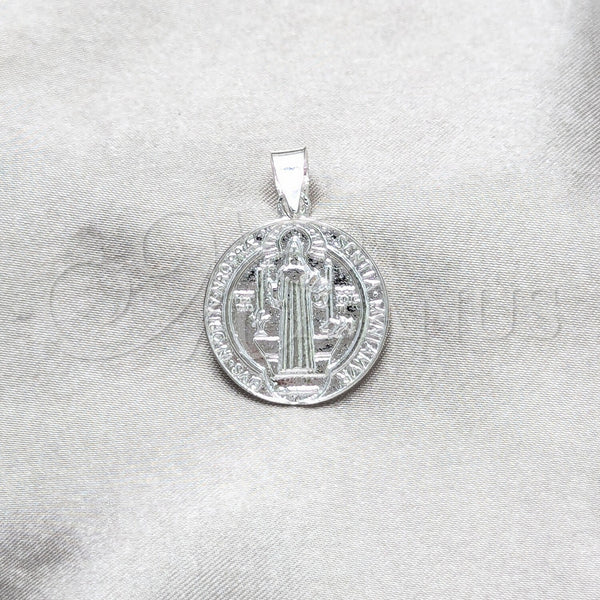 Sterling Silver Religious Pendant, San Benito Design, Polished, Silver Finish, 05.392.0103