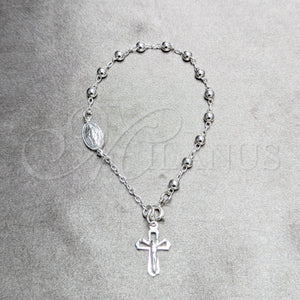 Sterling Silver Bracelet — Bracelet Rosary Ball and Cross Design Polished 09. — main product view — SKU 158419 | Plata 925 brazalete — Bracelet Rosary Ball and cruz diseño pulido 09. — SKU 158419