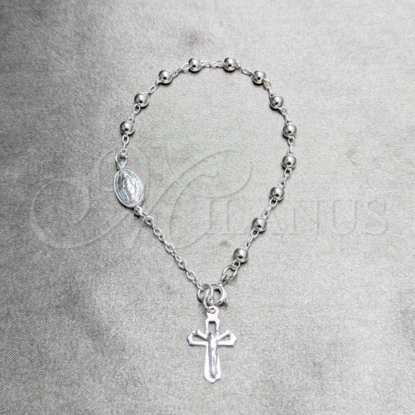 Sterling Silver Bracelet — Bracelet Rosary Ball and Cross Design Polished 09. — main product view — SKU 158419 | Plata 925 brazalete — Bracelet Rosary Ball and cruz diseño pulido 09. — SKU 158419