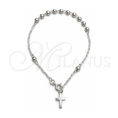 Sterling Silver Bracelet Rosary, Ball and Cross Design, Polished, Silver Finish, 09.392.0003.07