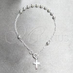 Sterling Silver Bracelet — Bracelet Rosary Ball and Cross Design Polished 09. — main product view — SKU 158420 | Plata 925 brazalete — Bracelet Rosary Ball and cruz diseño pulido 09. — SKU 158420