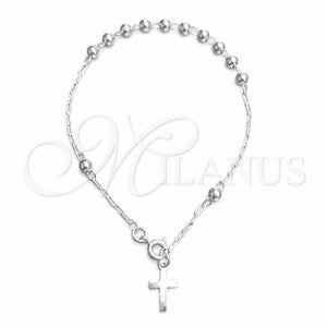 Sterling Silver Bracelet Rosary, Ball and Cross Design, Polished, Silver Finish, 09.392.0003.07