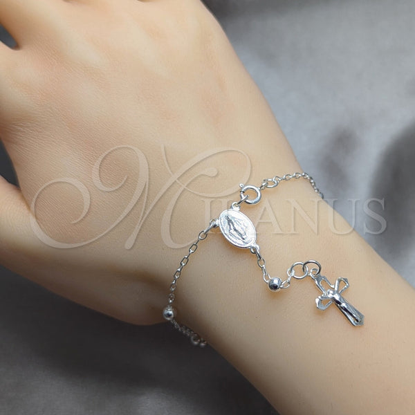 Sterling Silver Bracelet — Bracelet Rosary Ball and Cross Design Polished 09. — alternate product view — SKU 158423 | Plata 925 brazalete — Bracelet Rosary Ball and cruz diseño pulido 09. — SKU 158423