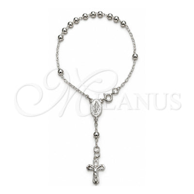 Sterling Silver Bracelet Rosary, Ball and Cross Design, Polished, Silver Finish, 09.392.0005.07