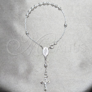 Sterling Silver Bracelet — Bracelet Rosary Ball and Cross Design Polished 09. — main product view — SKU 158423 | Plata 925 brazalete — Bracelet Rosary Ball and cruz diseño pulido 09. — SKU 158423