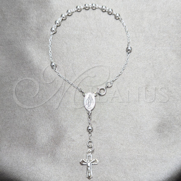 Sterling Silver Bracelet — Bracelet Rosary Ball and Cross Design Polished 09. — main product view — SKU 158423 | Plata 925 brazalete — Bracelet Rosary Ball and cruz diseño pulido 09. — SKU 158423