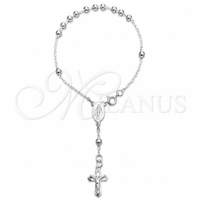 Sterling Silver Bracelet Rosary, Ball and Cross Design, Polished, Silver Finish, 09.392.0005.07 for wholesale, main product view