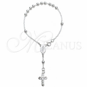 Sterling Silver Bracelet Rosary, Ball and Cross Design, Polished, Silver Finish, 09.392.0005.07