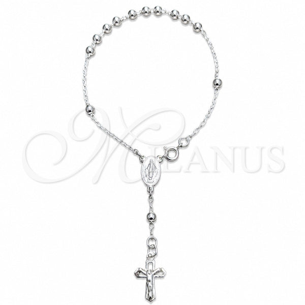 Sterling Silver Bracelet Rosary, Ball and Cross Design, Polished, Silver Finish, 09.392.0005.07