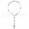 Sterling Silver Bracelet Rosary, Ball and Cross Design, Polished, Silver Finish, 09.392.0005.07