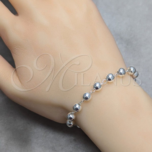 Sterling Silver Bracelet — Bracelet Rosary Cross and Ball Design Polished 09. — alternate product view — SKU 158425 | Plata 925 brazalete — Bracelet Rosary cruz and Ball diseño pulido 09. — SKU 158425