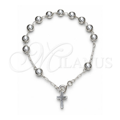 Sterling Silver Bracelet Rosary, Cross and Ball Design, Polished, Silver Finish, 09.392.0006.07