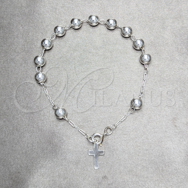 Sterling Silver Bracelet — Bracelet Rosary Cross and Ball Design Polished 09. — main product view — SKU 158425 | Plata 925 brazalete — Bracelet Rosary cruz and Ball diseño pulido 09. — SKU 158425