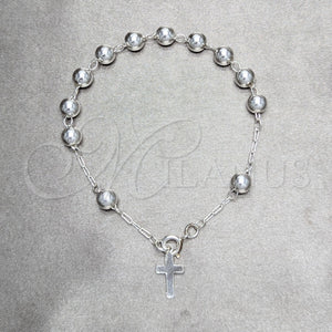 Sterling Silver Bracelet — Bracelet Rosary Cross and Ball Design Polished 09. — main product view — SKU 158425 | Plata 925 brazalete — Bracelet Rosary cruz and Ball diseño pulido 09. — SKU 158425