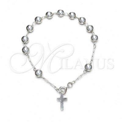 Sterling Silver Bracelet Rosary, Cross and Ball Design, Polished, Silver Finish, 09.392.0006.07 for wholesale, main product view